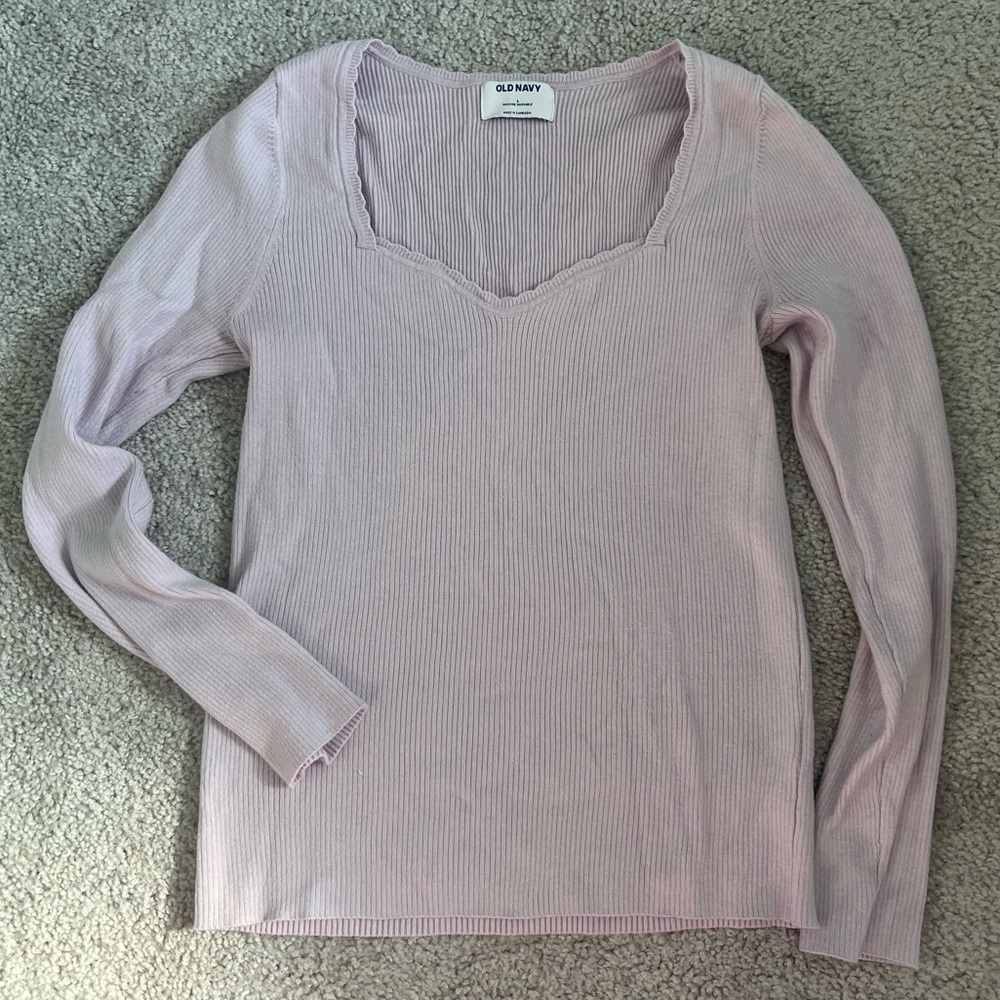 Old Navy Long Sleeve Ribbed Scoop Neck Top - Light Dusty Purple